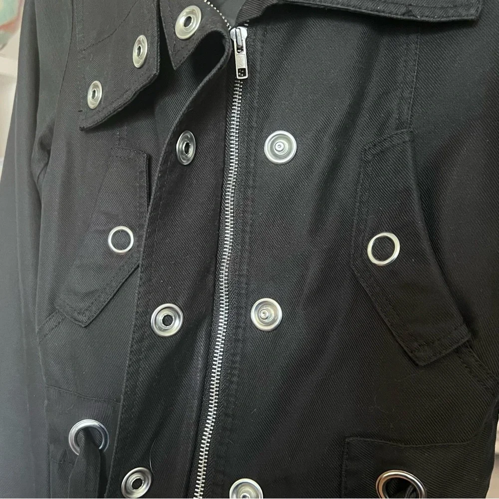 H&M Black Cropped Trench Coat SZ 4 Classic Casual Belted High Collar 2000s - Picture 7 of 12